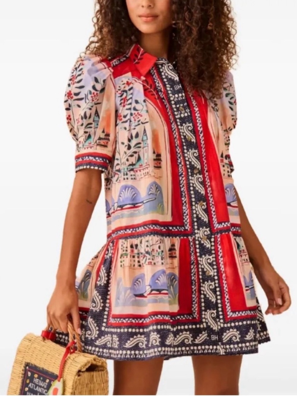EUC HUNTER BELL Leslie Mini Dress. Coastal Village Print. Size L. Retail $428.